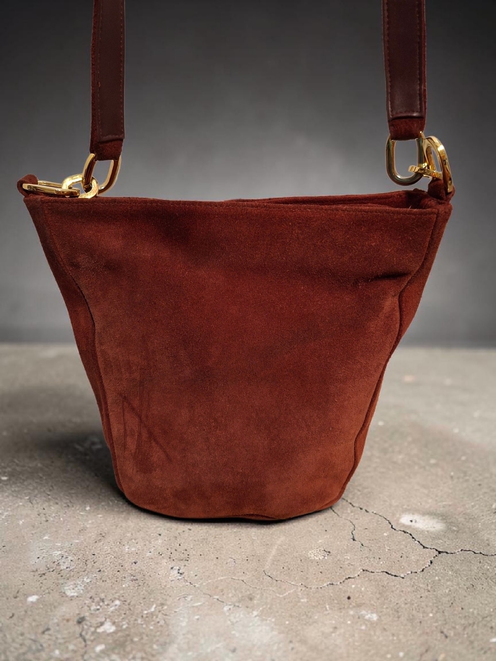 Croft & Barrow Suede Bucket Shoulder Bag in Chestnut Brown